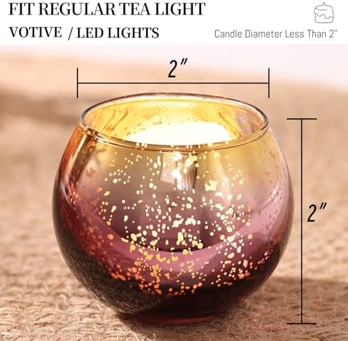Volens Burgundy Votive Candle Holders 12 Pack, Round Mercury Glass Votives - Image 2