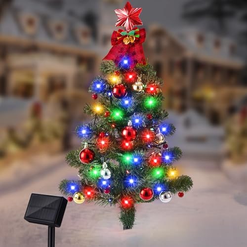 Solar Christmas Tree Lights Outdoor Waterproof, 68LED Christmas Outside Decor Solar Powered with 8 Lighting Modes, Small Solar Christmas Decorations for Pathway Patio Landscape, Multicolor by Brightever