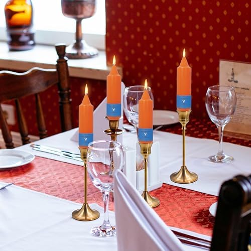 4 Pcs Thanksgiving Pumpkin Orange Taper Candles - 5 Inch Short Handmade Unscented Candles, Slow Burn Smokeless Dinner Candle Sticks for Home Decor Holiday Gifts - Image 4