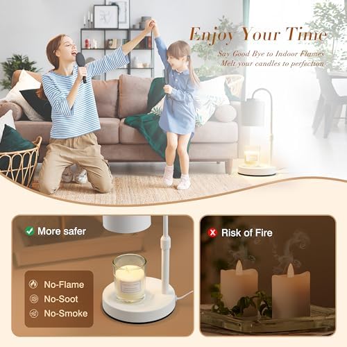 CASTLELIFE Candle Warmer Lamp with Timer & Dimmer, Height Adjustable Electric Wax Melt Warmer for Jar Candles, Gifts for Mom Home Decor, White - Image 4
