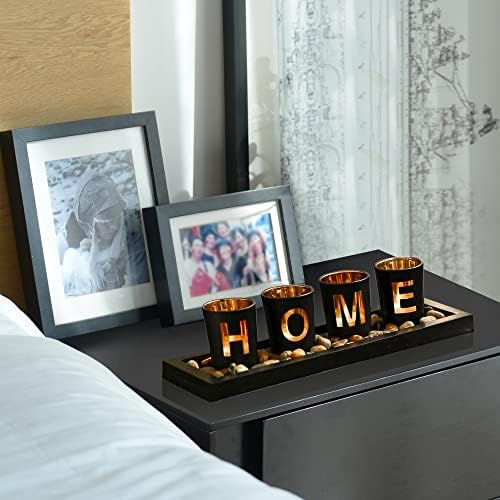 Home Decorative Candle Holder Set, 4 Glass Tea Light Candleholders with Wooden Candle Holders Tray, Natural Pebbles for Home Decor Table Decorations Centerpiece - Image 7