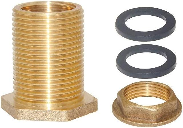 Joywayus 2PCS 3/4" GHT Female 1" Male Soild Brass Water Tank Connector Bulkhead Tank Fitting with 2 Rubber Ring Stablizing