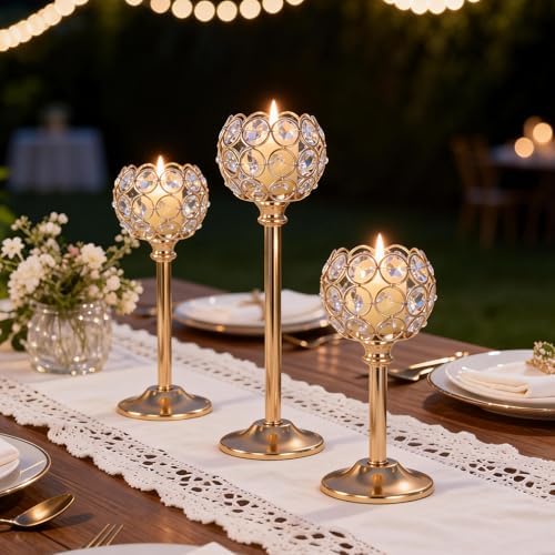 Gold Crystal Candle Holders Candlestick Holders - 4 Sets Tall Bling Bowl Candelabra Centerpieces for Dining Table, Wedding, Party & Fireplace Mantel Decor,12Pcs - Image 3