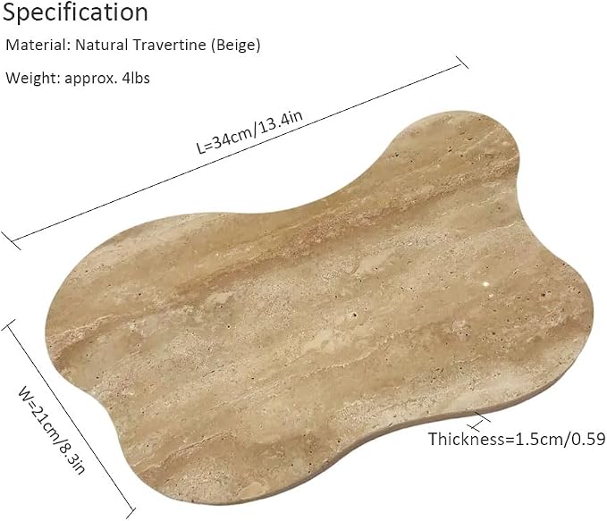 Cloud Shaped Travertine Vanity Tray, 13.3 x 8.3 Inch Natural Stone Decorative Catchall Tray for Bathroom Countertop, Beige Marble Jewelry Dish Perfume Tray for Coffee Table Dresser Nightstand