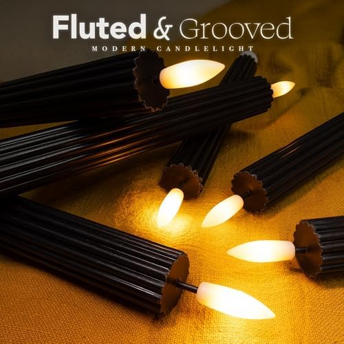 6 Pack, 10" LED Flameless Real Wax Black Fluted Ribbed Grooved Taper Candles, Remote & 24h Timer Memory, On/Off Button, Dimmable, Flicker Mode, Battery Operated, Wedding - Image 2