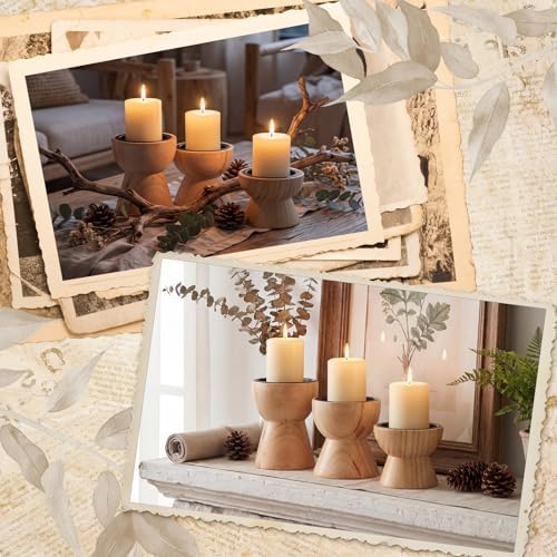 Mifoci 3 Pcs Farmhouse Wooden Candle Holders Pillar Set, Table Mantel Decor - Image 5