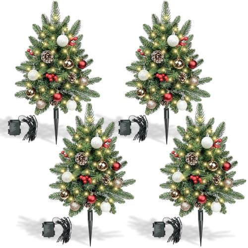 24" Outdoor Christmas Topiary Trees Urn Filler with Lights, 4 Pack by NSOPB
