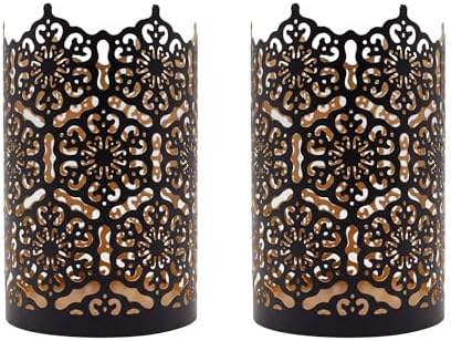 Hosley's Set of 2 Flower 7" High Cut Bronze Candle Holder & Lantern. Ideal for Use with Hosley Highly Scented Candles, Jar Candles. Can be Used as a Decorative Centerpiece in Your Living/Dining Room by HOSLEY