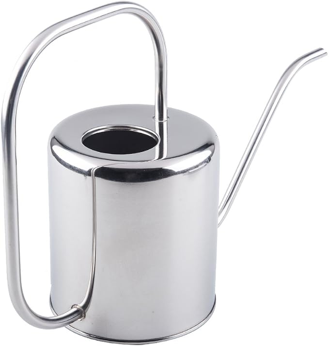 Fasmov 51 Oz Stainless Steel Watering Can Modern Style Watering Pot, Watering Can with Long Spout for Easy Pour, Water Outdoor Garden, Indoor Plant (Silver)