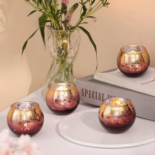 Volens Burgundy Votive Candle Holders 12 Pack, Round Mercury Glass Votives - Image 5