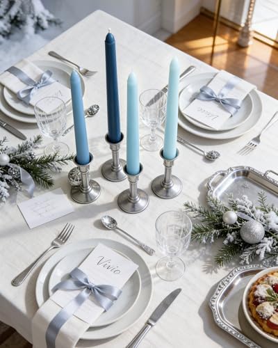 Viyffo 10 Inch Taper Candles, 12 Pack Blue-Unscented, Dripless Design– Long Tall Tapered Candlesticks for Wedding, Dinner, Holiday, Party, Home Decor Natural Color Series - Image 6