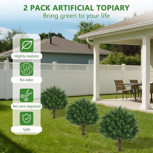 23" Set of 2 Artificial Cypress Topiary Bushes with Ground Spike - Image 3