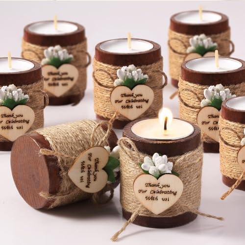 Treela 12 Pcs Wood Tealight Candle Holders Wedding Favors, Brown by Treela