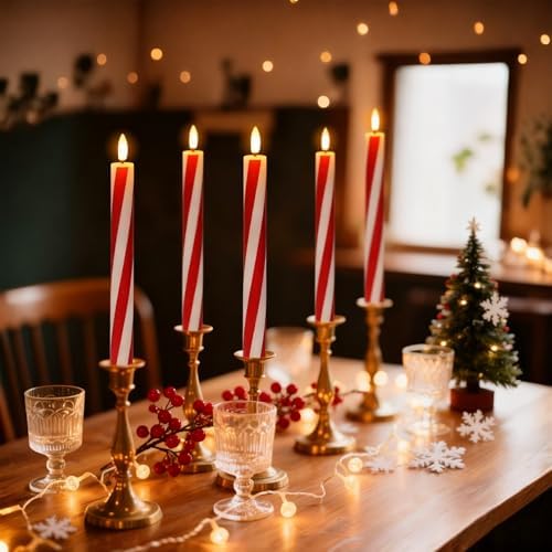 Candy Cane Flameless Taper Candles Battery Operated Remote Timer - Image 4
