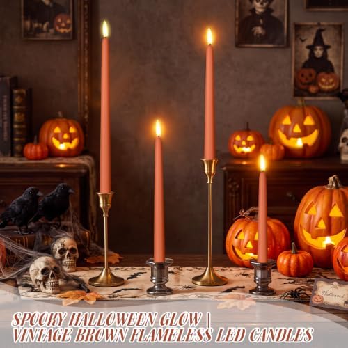 Rossesay 24 Pcs Flameless LED Taper Candles Battery Operated Candle Flameless Candlesticks Flickering for Christmas Church Wedding Indoor Decoration (Classic,8.5",9.65",10.8",12.8",Brown) - Image 3