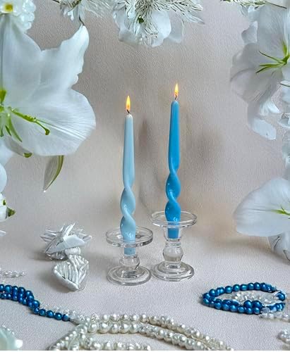 Twisted Taper Candles, 6 Pack 9.5 Inch Blue Babyblue Two Tone Spiral Design Decorative Set for Thanksgiving, Wedding Table Decor and Home Styling - Image 2