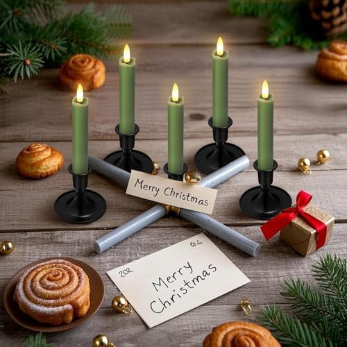 KSWING Upgraded Real Wax Short LED Flameless Green Taper Candles with Remote, 6 PCS Candlesticks Battery Operated - 6" Realistic Fake Candle Sticks for Home/Wedding/Fireplace Xmas Decor - Image 2