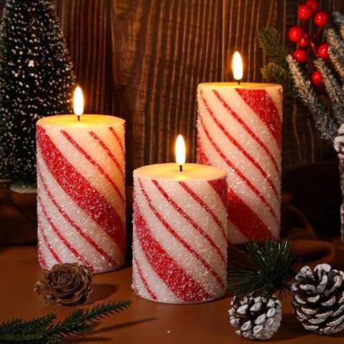 Lonfliness 5 Pcs Christmas Stripe Flameless LED Candles 6 Inch Christmas Candy Cane Candles with Sea Salt Granules Battery Operated Flickering Candlestick for Xmas Holiday Party Wedding Decor - Image 4