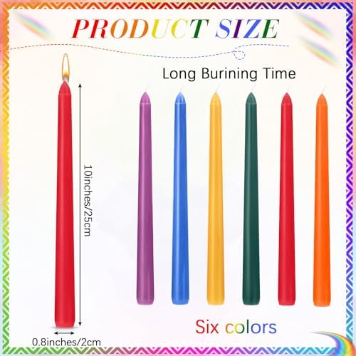 Nuanchu 60 Pcs Rainbow Taper Candles, 10 Inch Tapered Smokeless - Image 2