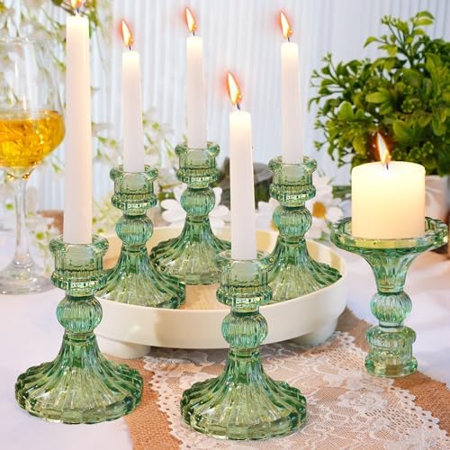 Maxcheck Set of 6 Glass Taper Candle Holders,Green by Maxcheck