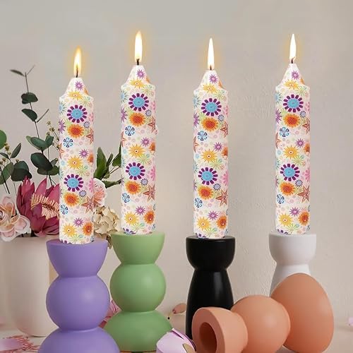 7 inch Short Candle Floral Candle Sticks Printed Candlestick Handmade Unscented Taper Candle 4 Pack Sunflower Tapered Candles for Home Dinner Wedding Holiday - Image 2