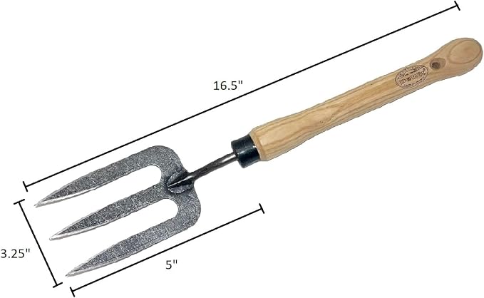 Dewit Garden Fork – Mid-Size Hand Fork with Hardened Boron Steel Tines & Ash Hardwood Handle, Soil Cultivator Tool