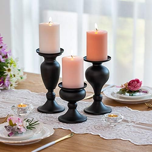 Sziqiqi Pillar Candle Holders Set of 3 Black for Table Mantle Fireplace Decor Modern Farmhouse Home Decor - Image 2