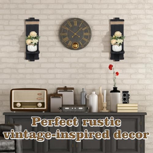 Alphatool Handmade Wooden Candle Sconces Set of 2 Farmhouse Wall Decor - Image 2
