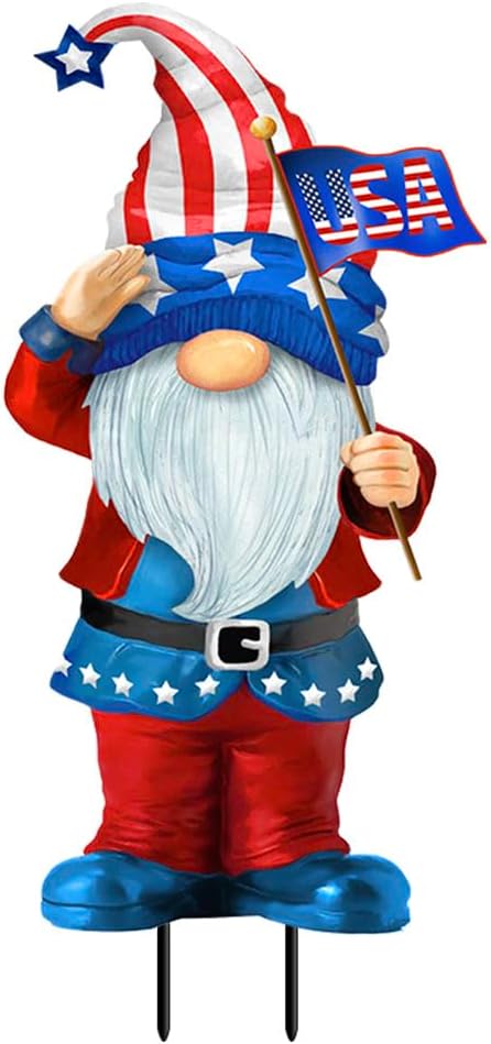 Briarwood Lane Summer 4th of July Metal Art 32.5x14 Patriotic Gnome for Summer Metal Art