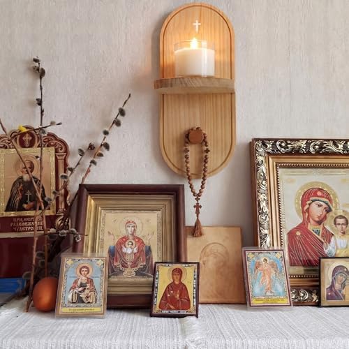 Yinkin Wooden Christian Rosary Prayer Shelf with Candle Holder Catholic - Image 4