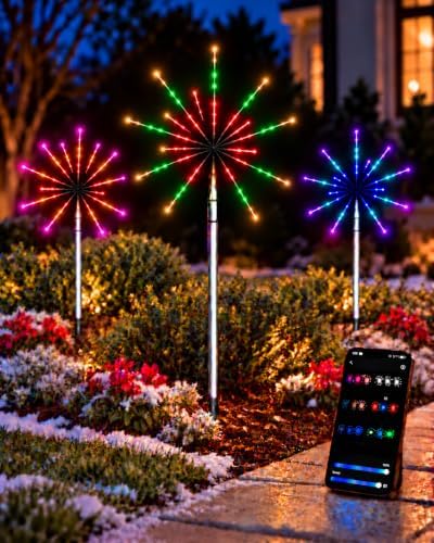 3 Pack Christmas Firework Pathway Lights,Chasing Starburst RGB Tree Lights by EFFICEDIY