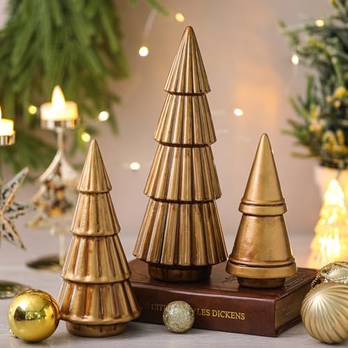 3 Pcs Neutral Christmas Tree Figurines,Gold by Pinkunn