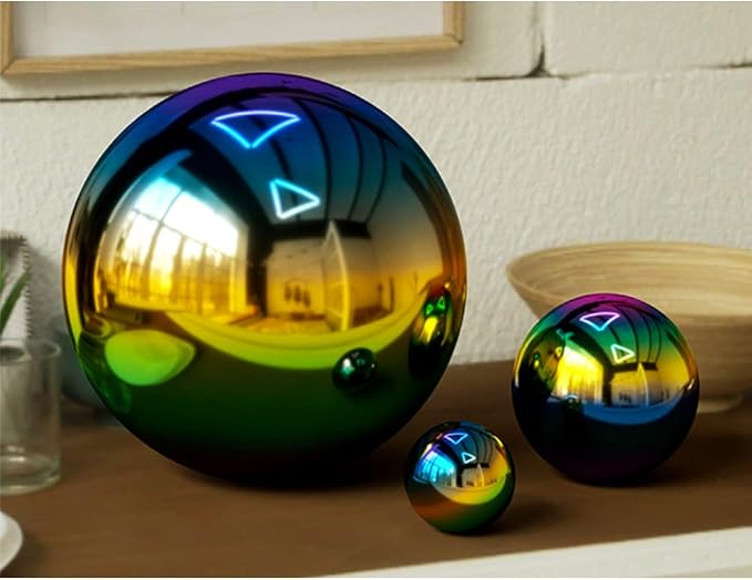 15 inch Diameter Gazing Ball,Rainbow Stainless Steel Polished Reflective Smooth Garden Sphere Globe Mirror,Colorful and Shiny Addition to Any Garden or Home