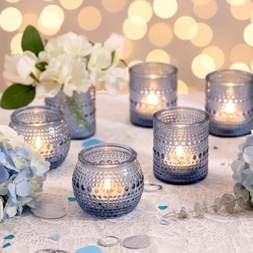 40 Pcs Blue Candle Holders Bulk, Dusty Wedding Decor- Assorted Tea Light Candle Holders for Blue Bridal Shower Decorations, Baby Shower Table Centerpieces - Image 2