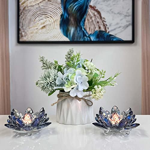Crystal Lotus Flower Tealight Candle Holders/Glass Tea Light Candlestick Decor Decoration for Christmas Home Wedding Party… (Blue 1pc) - Image 6