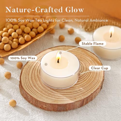 Unscented Soy Tea Lights Candles 50 Pack Bulk,4 Hour Clean Burn Tea Candles - Image 3