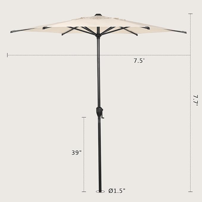 Abba Patio 7.5FT Lyon Outdoor Patio Umbrella Outdoor Table Umbrella with Push Button Tilt and Crank Market Umbrella 6 Sturdy Ribs UV Protection Waterproof for Garden Deck Backyard Pool Beige
