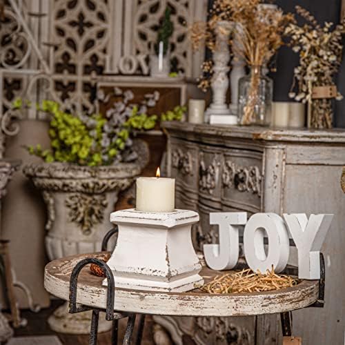 SOFE Handmade Shabby Farmhouse Wooden Pillar Candle Holders, 6 × 6 Inches - Image 2