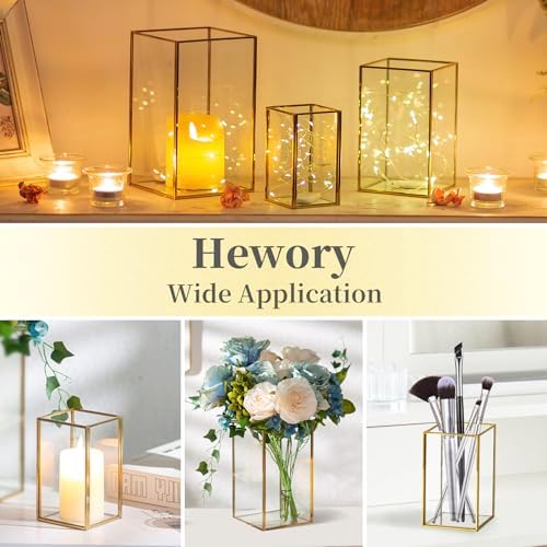 Hewory Glass Hurricane Candle Holder, 3Pcs Gold Rectangle Flower Holders - Image 5