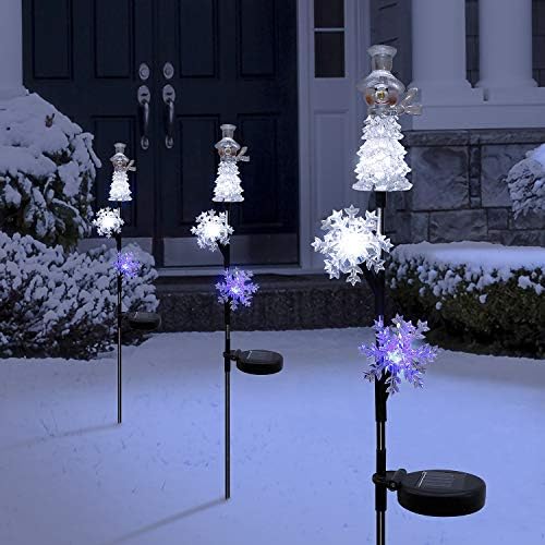 Alpine Corporation 34" Tall Snowman and Snowflakes Solar Powered Christmas Stake with LED Lights, Multicolor Outdoor Christmas Holiday Decor - Image 2