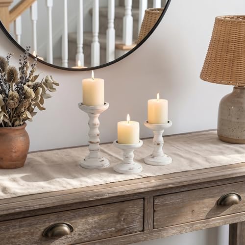 Romadedi Wood Candle Holders for Pillar, Whitewashed, Set of 3 - Image 4