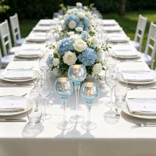 Hosley Elevate Ambiance with Set of 3 Crackle Blue Glass Tealight Holders 12 Inch, 10 Inch, 9 Inch Stylish Home Decor for Unique Candle Displays - Image 6