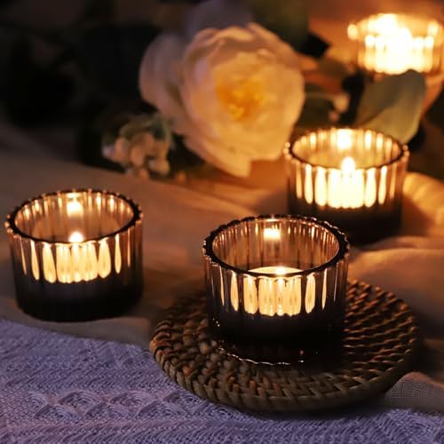 VOHO Grey Tealight Candle Holder Set of 12, Tea Light Candle Holder Glass - Image 3