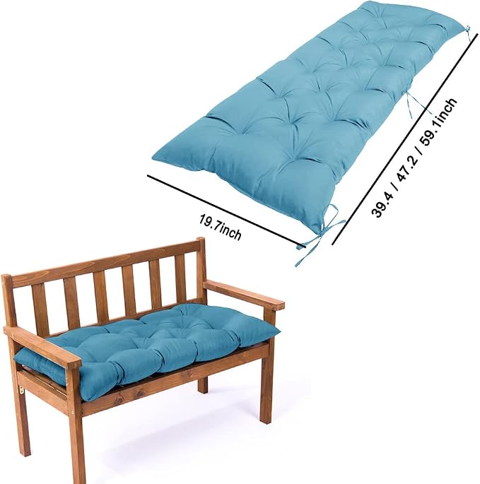 Srutirbo Indoor Outdoor Bench Cushion, Waterproof Swing Cushion Seat Chair Replacement Pads Pillow for Lounger Garden Furniture Patio Metal Wooden (Blue, 59 * 20inch)