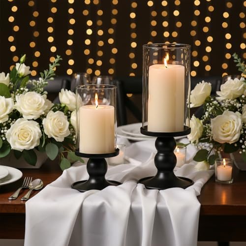 NITIME 2Pcs Hurricane Candle Holder for Pillar Candles, Black Candle Holders with Clear Glass Sleeve for Table Centerpieces,Pillar Candle Holders for Home Decor, Wedding, Holiday and Party Decor - Image 6