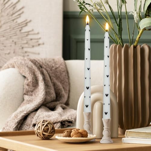 Black Little Heart Printed Taper Candles Smokeless - 2 pcs Handmade White Taper Candle Uncented Candle 10 inches Long Printed Tapered Candles for Home Party Wedding Restaurant Holiday Decor - Image 4