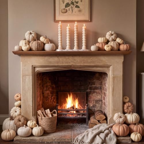 MTLEE 4 Pack Pumpkin Taper Candles Fall Pumpkin Candles,White - Image 3
