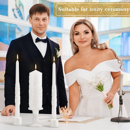 Irenare Unity Candles for Wedding Ceremony with Holder,Ceramics - Image 4