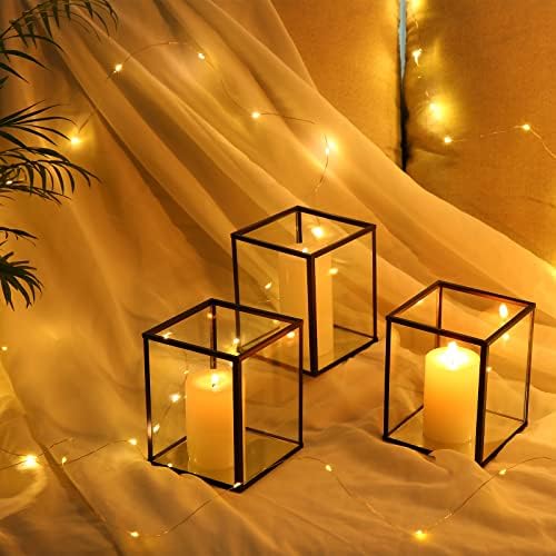 Phosphor Set of 6 PCS Small Glass Hurricane Camdle Holder, Black Candle Holder for Wedding, Party, Holiday. - Image 5