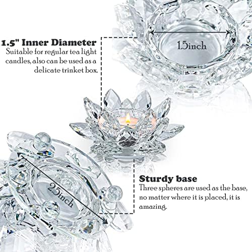 Crystal Lotus Flower Tealight Candle Holders/Glass Tea Light Candlestick Decor Decoration for Christmas Home Wedding Party… (Clean 2pcs) - Image 3